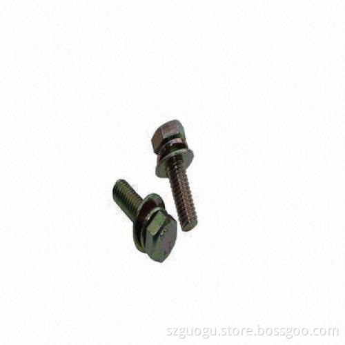 Colorful-plated hex head combination screw with spring washer and flat washer